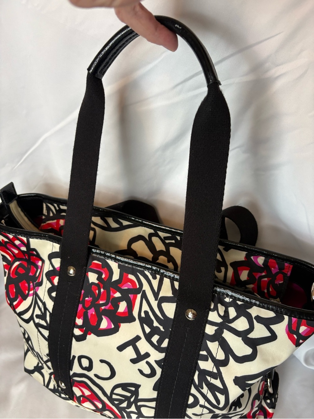 Coach PoppyFloral Tote Bag in White, Black & Red - Picture 2 of 7